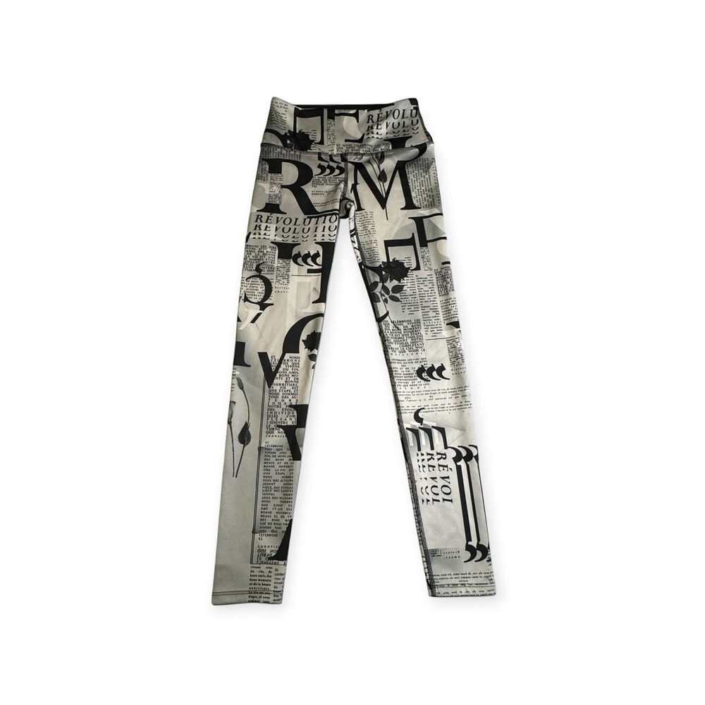 Noli Yoga French Newspaper Print Leggings Black White Grey Small Made in USA